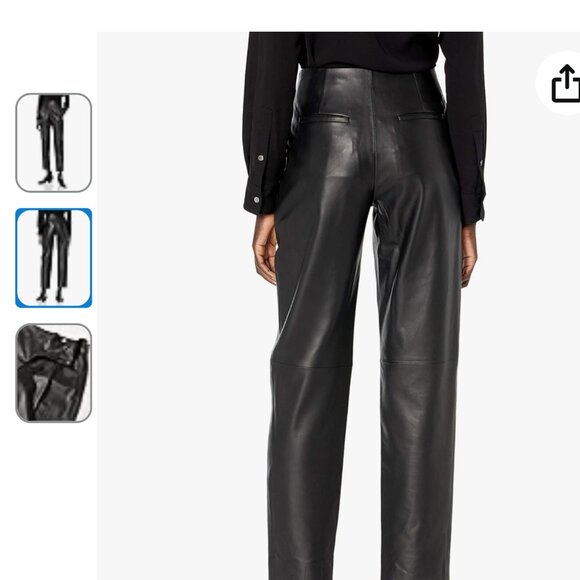 VINCE Leather Trousers Black Pleat Front Pants - Picture 4 of 12